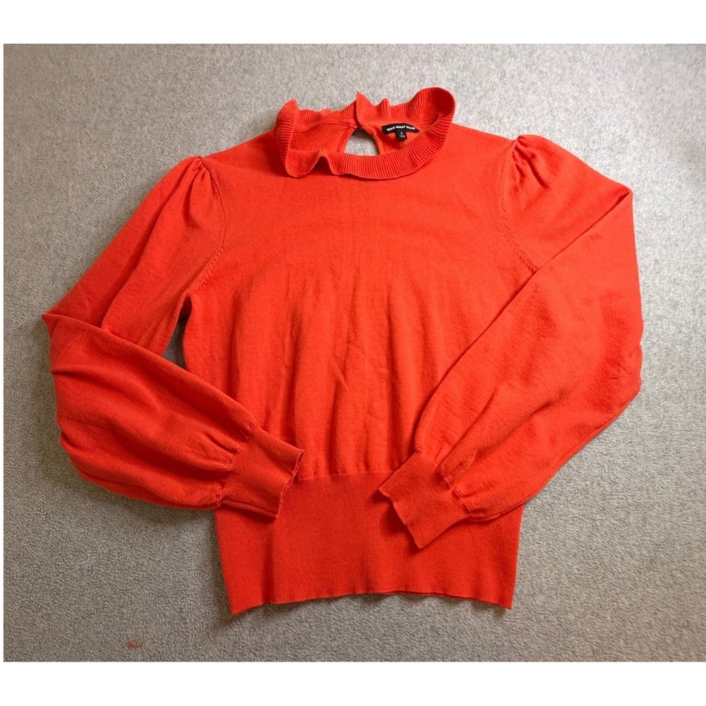 Who What Wear Orange Ruffle Neck Balloon Sleeve Knit Sweater Small